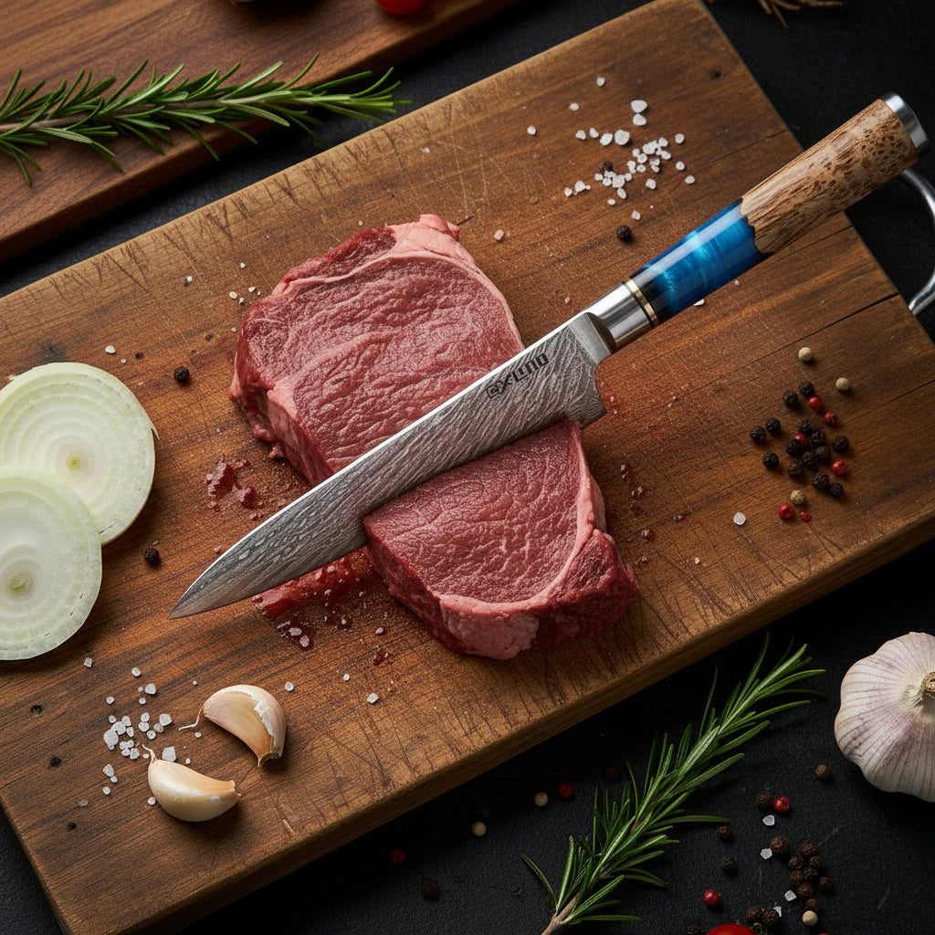 Damascus Kitchen Knife Set (7-Piece) – Razor Sharp VG10 Steel, Blue Resin Handle