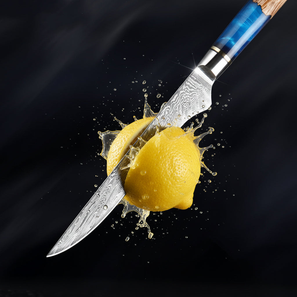 Damascus Kitchen Knife Set (7-Piece) – Razor Sharp VG10 Steel, Blue Resin Handle